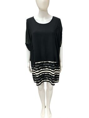 Simon Chang Black Tunic with Striped Lace Hem Size M